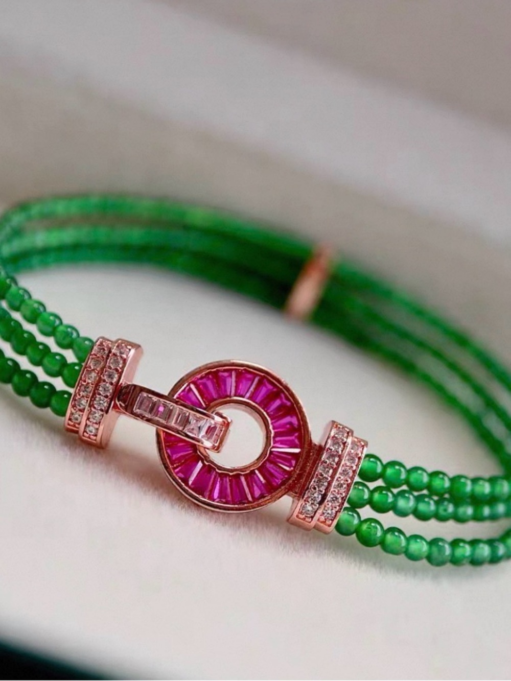 Natural A jade handmade three-strand chain bracelet 2.7-2.8 mm